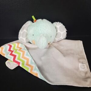 Boppy Elephant Lovey Baby Security Blanket Aqua Finger Puppet Gray W/Chevron